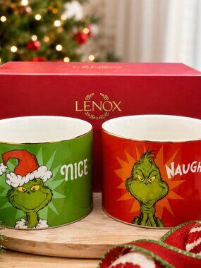 Lenox Grinch Naughty Nice Mugs Set 2 NEW Christmas Holiday 14 oz